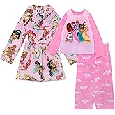 Disney Girls' 3-piece Bathrobe & Loose-fit Long-Sleeve Pajama Set, Soft & Cute for Kids