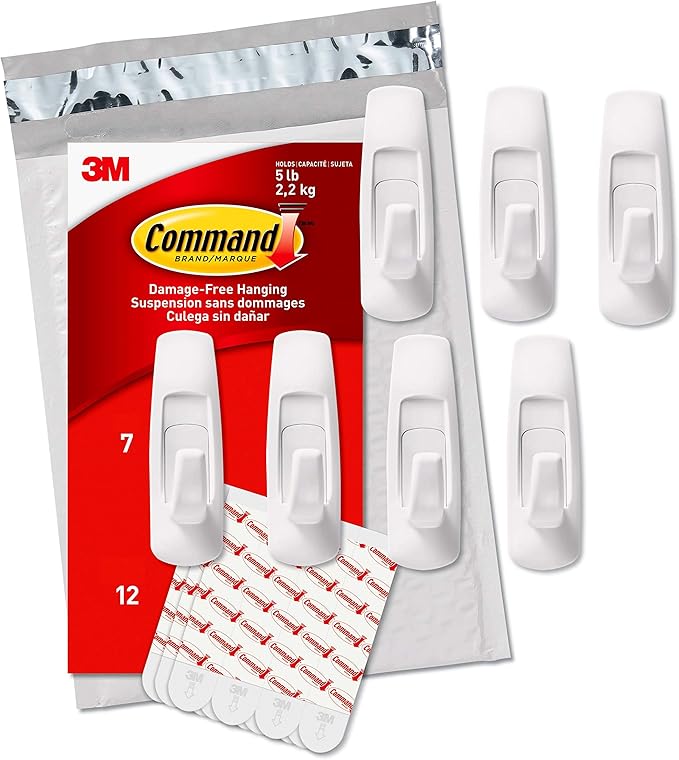 Command Large Utility Hooks, 7 Self Adhesive Wall Hooks 12 Command