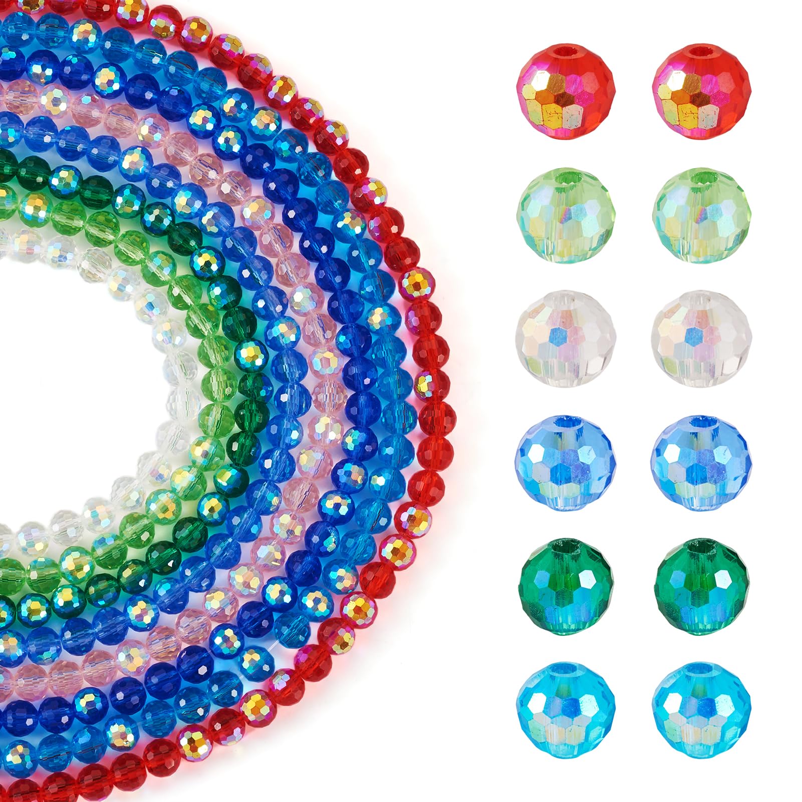 Boutigem 800Pcs 6mm Faceted Round Electroplate Glass Beads AB Color Plated Transparent Crystal Loose Spacer Beads for Necklace Bracelet Earring Jewelry Making DIY Crafts