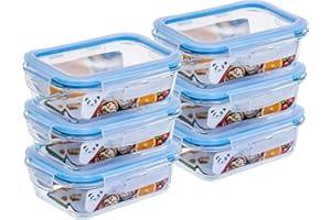 Gato Panda Kit 6 Potes de Vidro Hermético 640ml Borossilicato com Tampa 4 Travas – Recipiente Retangular para Marmita, Micro-ondas, Forno e Freezer – Armazenamento de Alimentos – Sem BPA