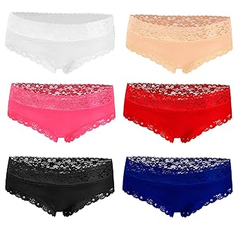 L&K-II 6er Pack Damen Hipster Hotpants Panty mit verführerischen Spitzendetails