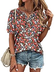 KISSMODA Women's Tunic Tops Casual V Neck Short