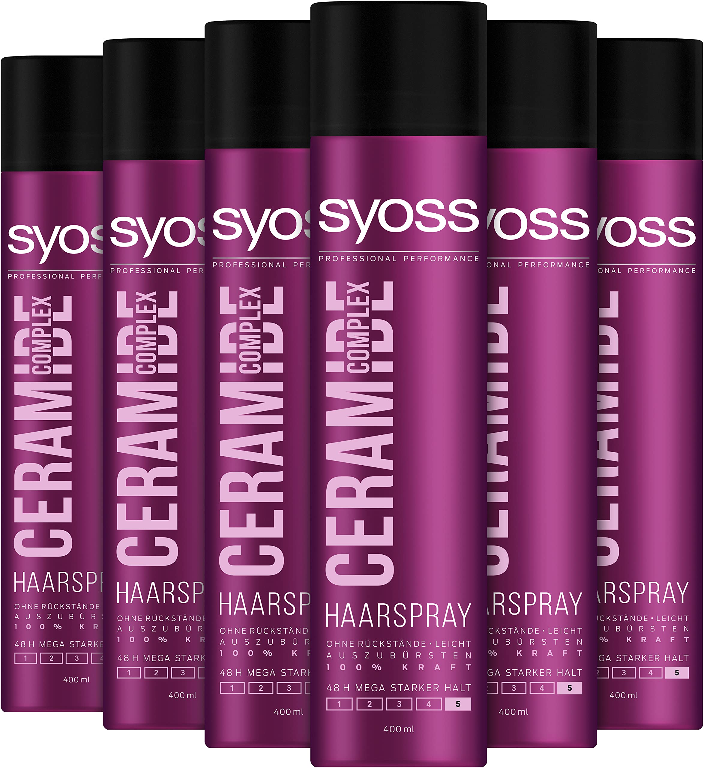 Syoss Ceramide Complex Hair Spray Hold Level 5 Mega Strong Pack of 6 x 400 ml