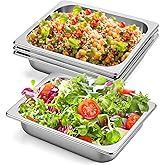 Yihurlm 4 Pack Hotel Pans, 1/2 Size 2.5 Inch Deep Stainless Steel Steam Table Pan, Half Size Catering Food Pans, Catering Food Storage Metal Pan for Home Party Hotel Buffet Restaurant