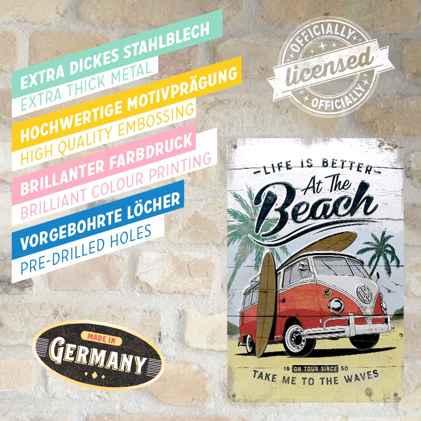 Nostalgic-Art Retro Tin Sign, Volkswagen Bulli T1, Beach, VW Bus gift idea, Metal Plaque - Image 5