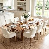 DM Furniture 55&ndash;71" Extendable Dining Table Set for 8 with Chairs, Walnut | 9-Piece Kitchen Table Set, Walnut Reclaimed Pine, Removable Extension Leaf, Cream Upholstered Chairs; Farmhouse Kitchen