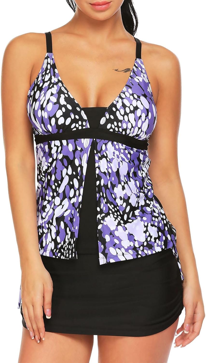 Ekouaer Damen Zweiteiliges TankiniSet mit bedrucktem TankiniOberteil