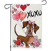 EKOREST Valentines Day Garden Flags for Outside, Dachshund Dog with Balloons Small Seasonal Decoration for Holiday Anniversary Wedding Yard Outdoor 12x18 Inch Double Sided