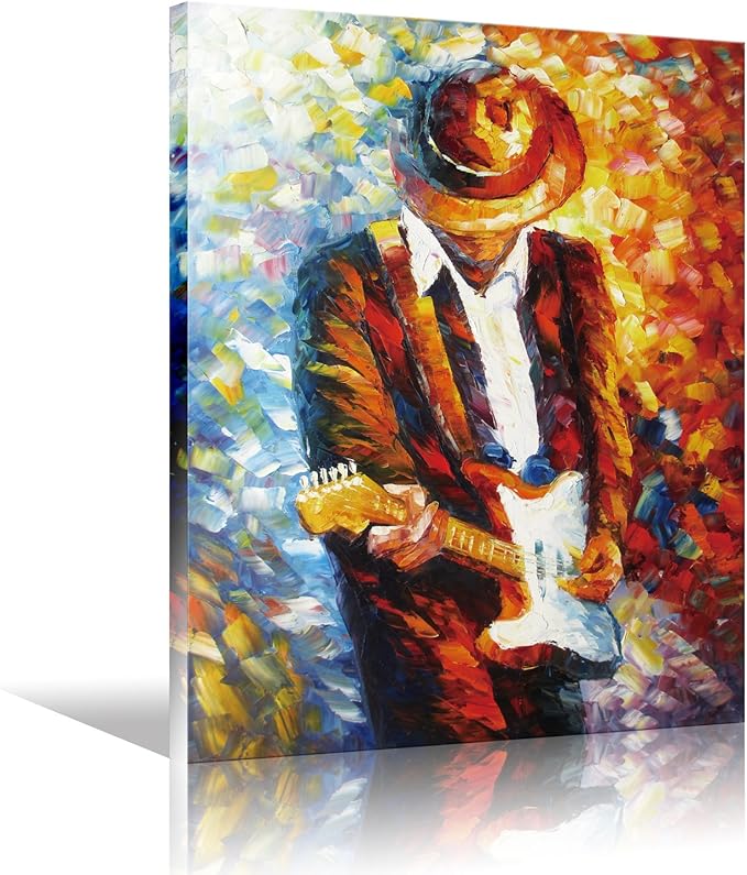 Canvas Wall Art Rock Pop Music Guitarist Guitar Player Man Expression Electric Artwork for