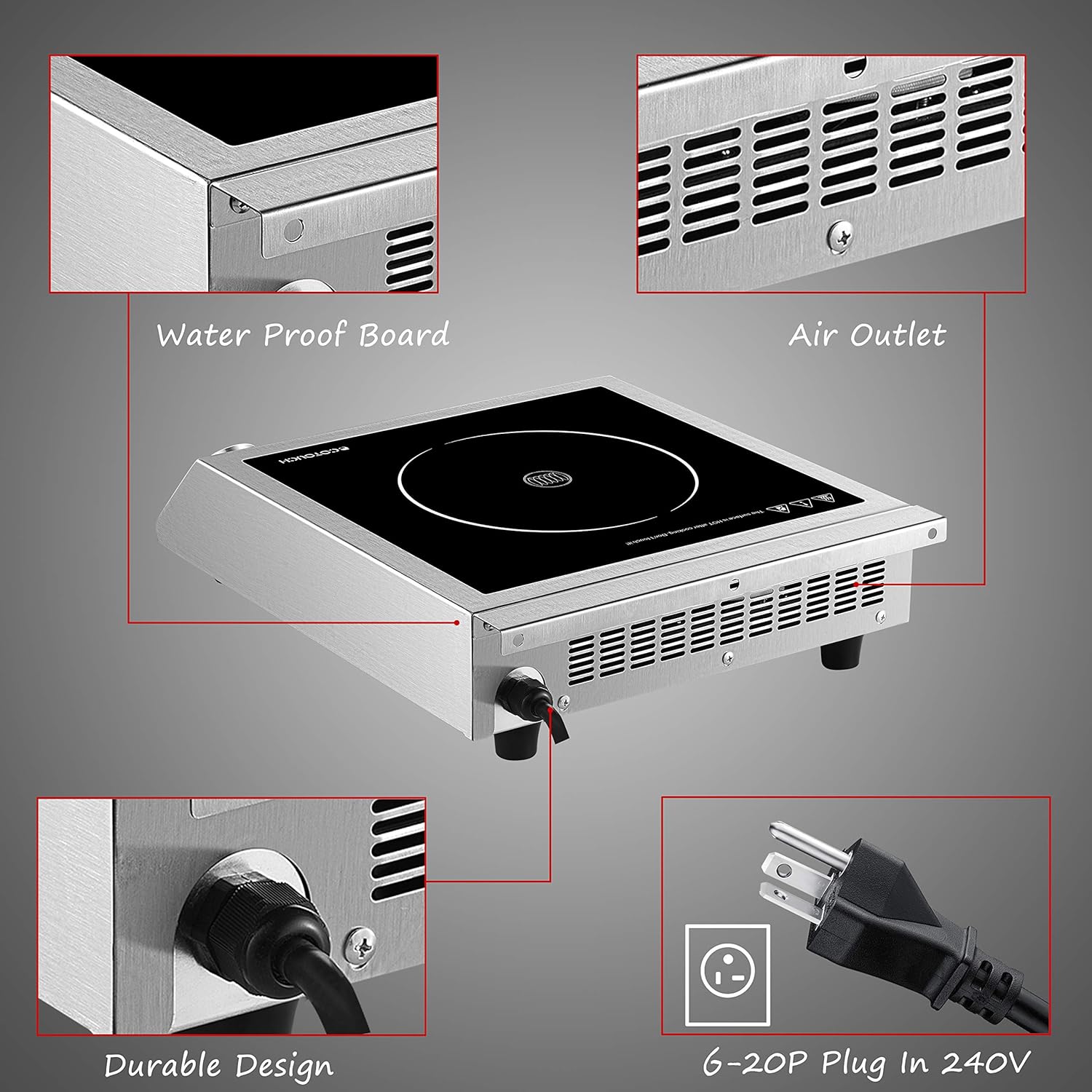 Commercial Induction Cooktop A80S with Rotary Switch ECOTOUCH Portable