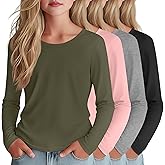 LessonZoo 4 Pack Girl's Long Sleeve Shirts, Crew Neck Basic Tops Soft Layering Tees for Teens Kids Undershirts 5-14 Years