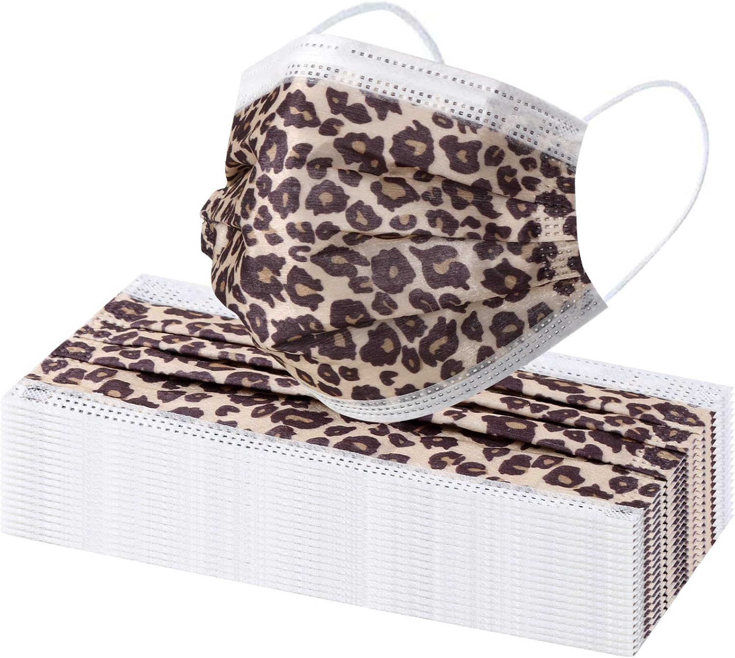 Disposable Face Mask Leopard - 50pcs Comfortable Protective Mouth Cover 3-Ply Breathable Anti Dust Filter Safety Mask for Indoor Outdoor Home Office Travel (Pattern2, Leopard)