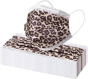 Disposable Face Mask Leopard - 50pcs Comfortable Protective Mouth Cover 3-Ply Breathable Anti Dust Filter Safety Mask for Indoor Outdoor Home Office Travel (Pattern2, Leopard)