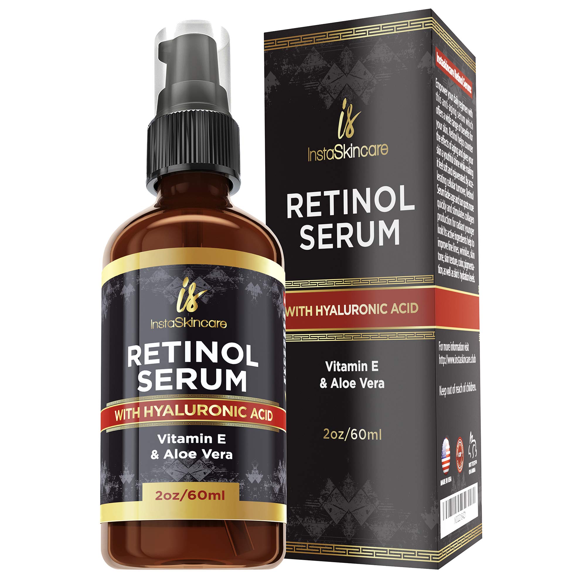 Retinol serum for face (2oz) with Hyaluronic Acid + Vitamin A and E