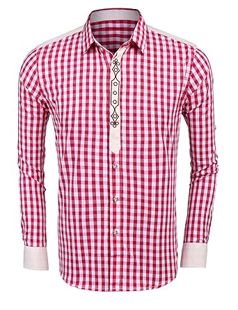 Burlady Herren Hemd Karriert Trachtenhemden Regular Fit Langarm Männer Freizeithemden Karohemden Plaid Shirt Oberteil Oktober