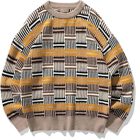 Amazon Co Jp メンズストライプウィンターウールセータープルオーバーメンズoネックニットセーター特大韓国カジュアル服 色 Khaki サイズ X Large ホーム キッチン