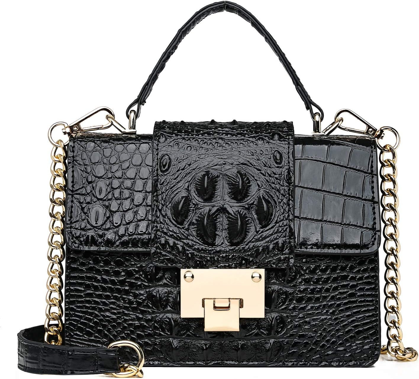 Coolives Women's Crocodile Crossbody bag Square Shoulder bag with Flap Clutch Purse with Chain for Teenage Girls Ladies