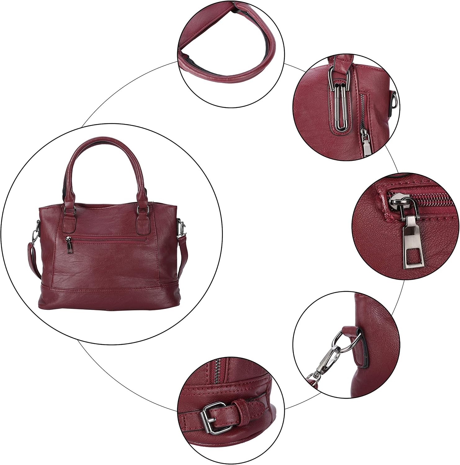 VINBAGGE Ladies Leather Handbag Designer Top Handle Bag Vintage Tote Crossbody Shoulder Bag Fashion Clutch for Women - Burgundy Red - Image 5