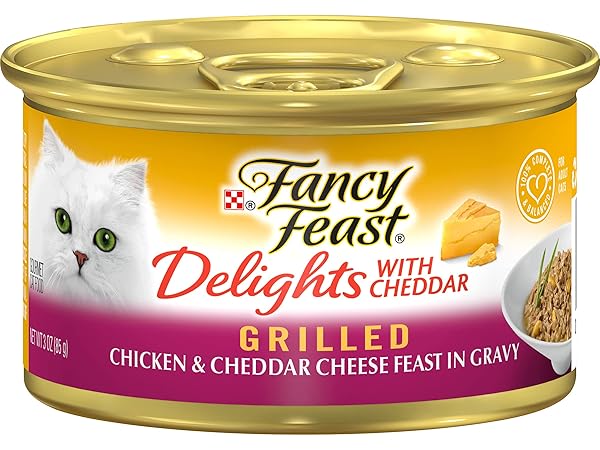 FANCY FEAST PURINA GRILLED GRAVY WET CAT FOOD, DELIGHTS GRILLED CHICKEN & CHEDDAR CHEESE FEAST – (24) 3 OZ. CANS