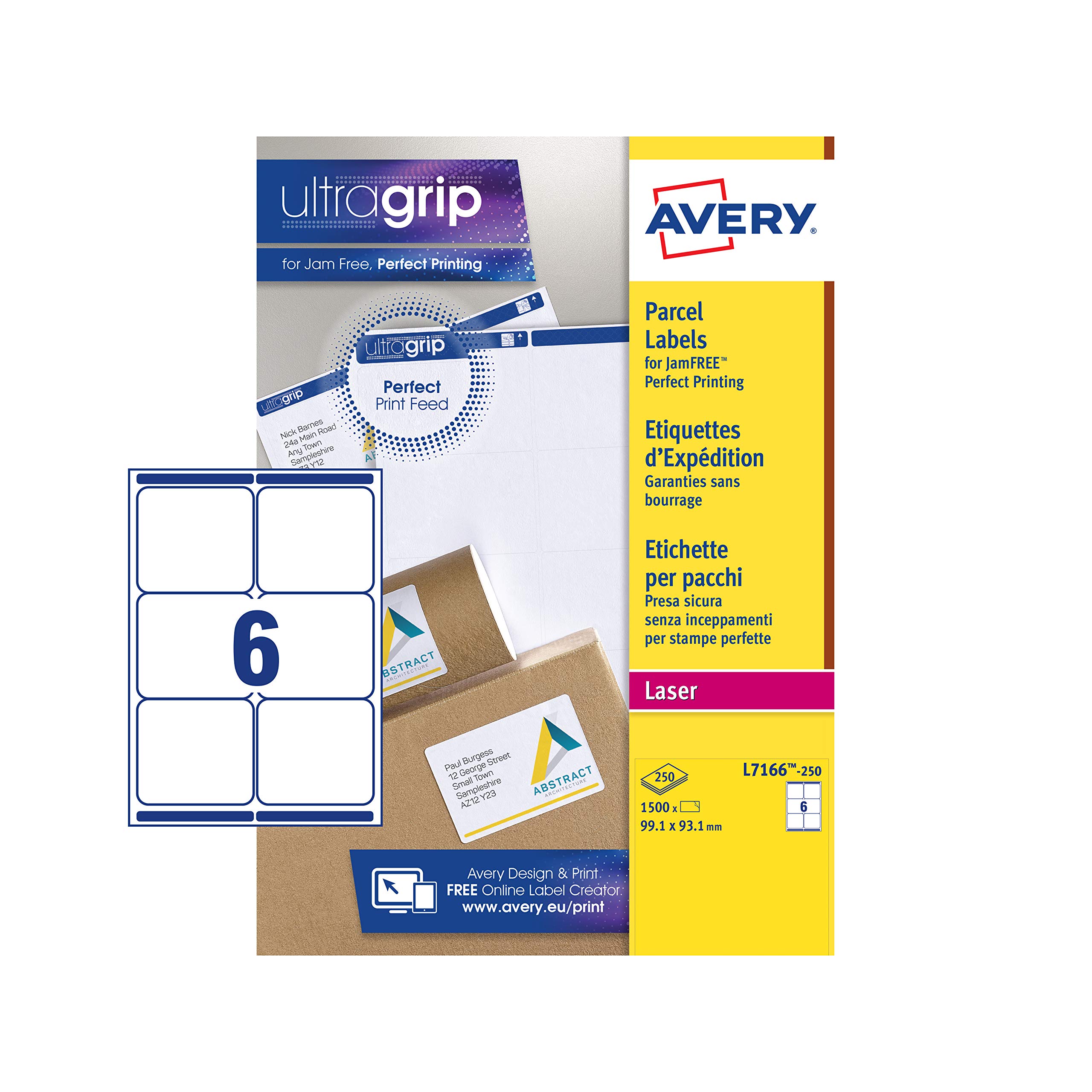 Avery TS-190133 L7166-250 BlockOut Shipping Label, 99.1mm x 93.1mm, White, Pack of 1500