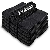 YRALY Makeup Towels - Pack of 6 - Soft Cotton Wash Cloths for Face & Makeup Removal, Airbnb Essentials for Hosts, Luxury Washcloths (13x13 Inches. Black)