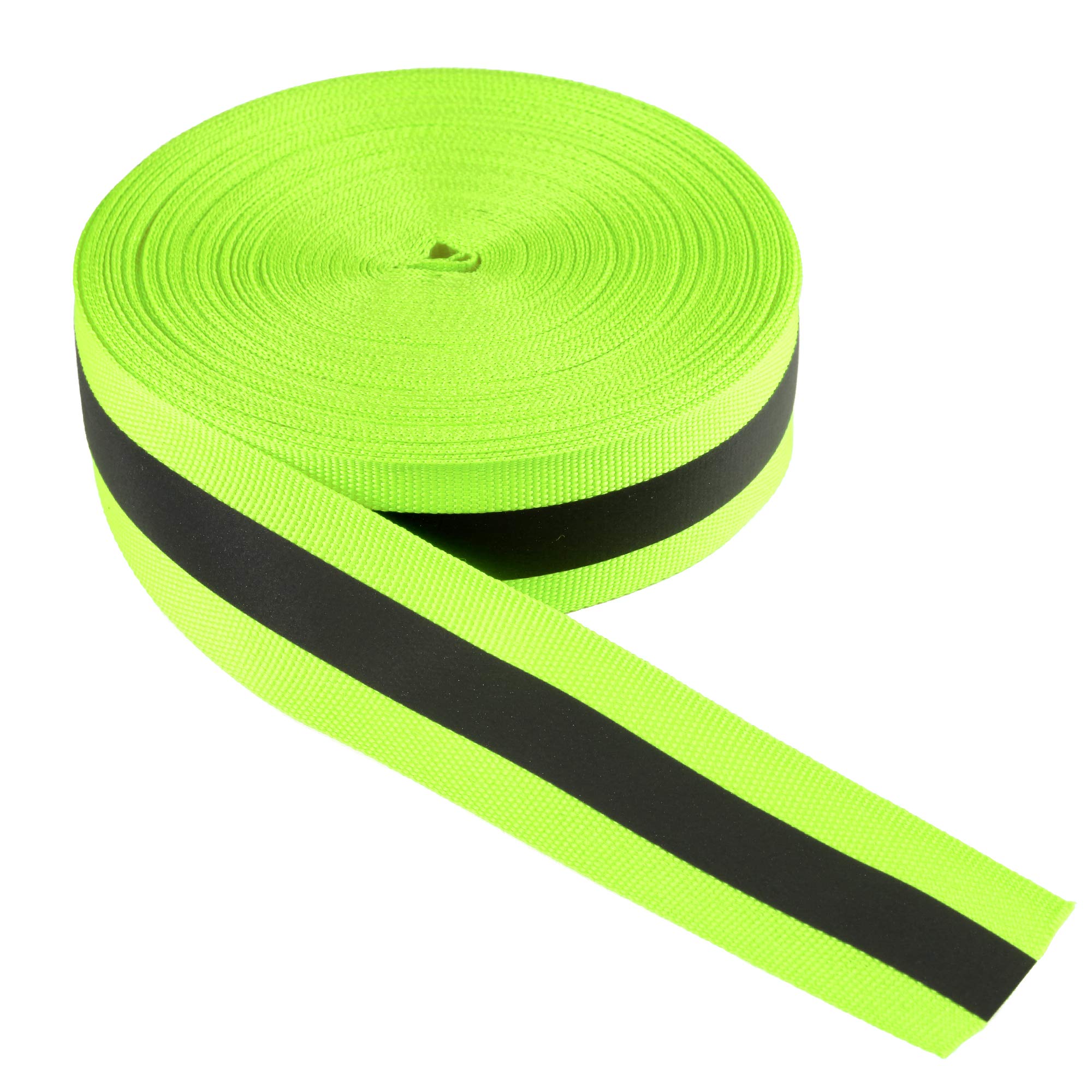 LLPT Reflective Ribbon Sew On Tape | 25MM*1CM*15M | Nylon Silver Florescent | High Visibility | for Warning Safety Trim Deco on Vest Belt Jacket Bag Pants Shoes Pet Wears (RRG150) | Green