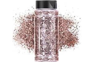 DREAMEDIY Chunky Glitter, Rose Gold Craft Glitter Powder Mixed Chunky & Fine Flakes Iridescent Sequins for Nail, Hair, Epoxy Resin, DIY Mold Art, Painting, Holiday Decoration, 3.5oz/100g