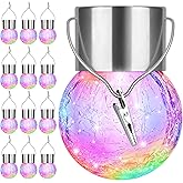 12Pack Outdoor Hanging Solar Lights - Cracked Glass Solar Lights Waterproof LED Decorative Ball Lights Tree Solar Powered Globe Lights with Hook for Garden Yard Fence Christmas Decoration, Multicolor