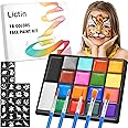 Lictin Water Based Face Paint - 18 Colors Face Painting Kit with Stencils and Brushes, Halloween Makeup Kit for Adults and Kids, Professional Non Toxic Washable