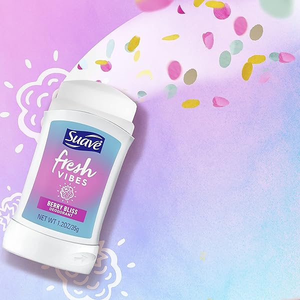 SUAVE FRESH VIBES DEODORANT STICK ALUMINUM FREE 48 HOUR DEODORANT PROTECTION BERRY BLISS DERMATOLOGIST TESTED BODY DEODORANT 1.2 OZ