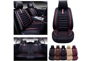 OASIS AUTO Car Seat Covers Premium Waterproof Faux Leather Cushion Universal Accessories Fit SUV Truck Sedan Automotive Vehicle Auto Interior Protector Full Set (OS-001 Black&Red)