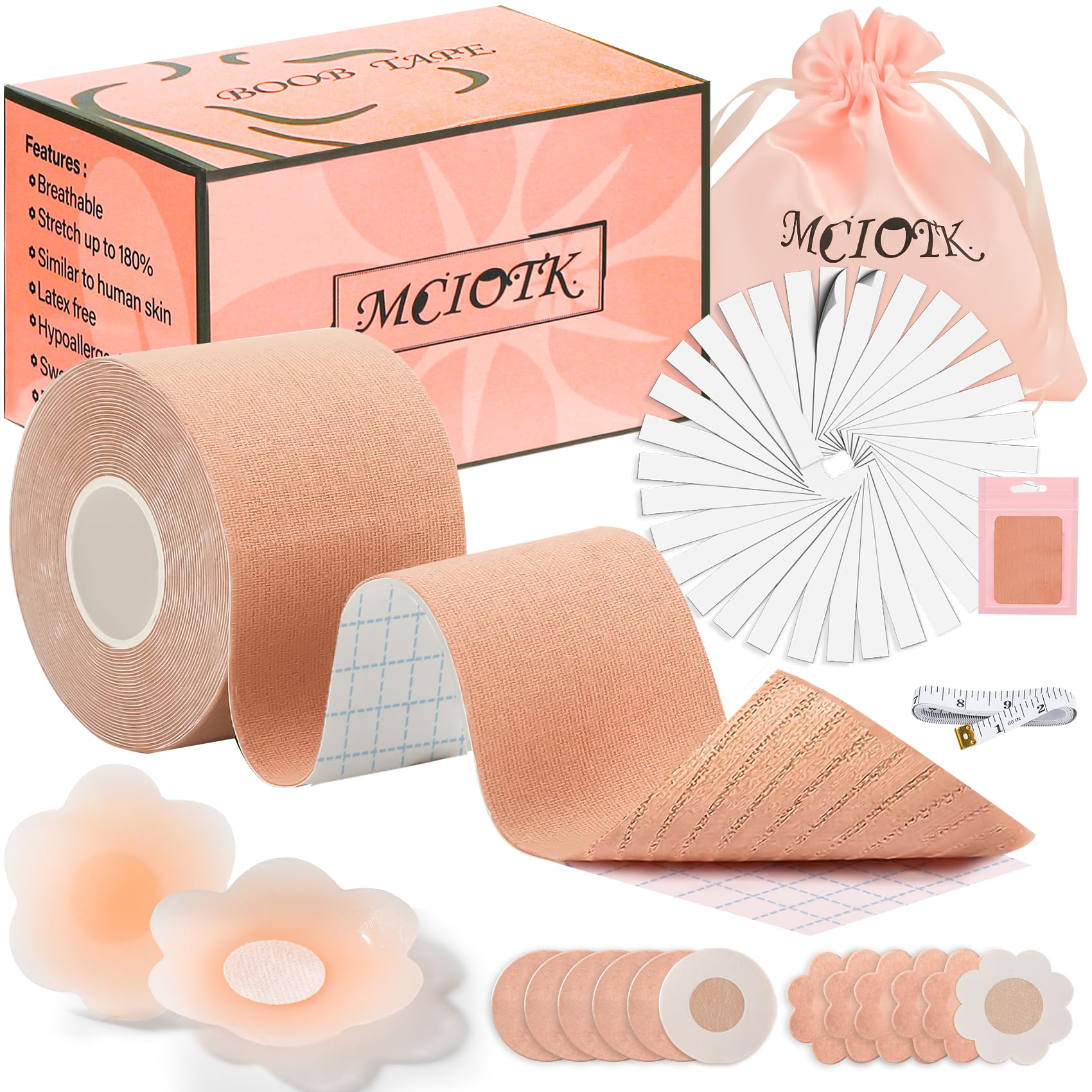 Mciotk Boob Tape Kit - 2 Pcs Nipple Covers | Boobytape for Large Breast Lift w Body Tape | Invisible Boobtape for A-G Cup