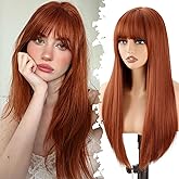 SUKRI Ginger Wigs for Women 22 Inch Long Straight Orange Wig with Bangs Synthetic Wigs for Daily Party Cosplay Wig(22 Inch)