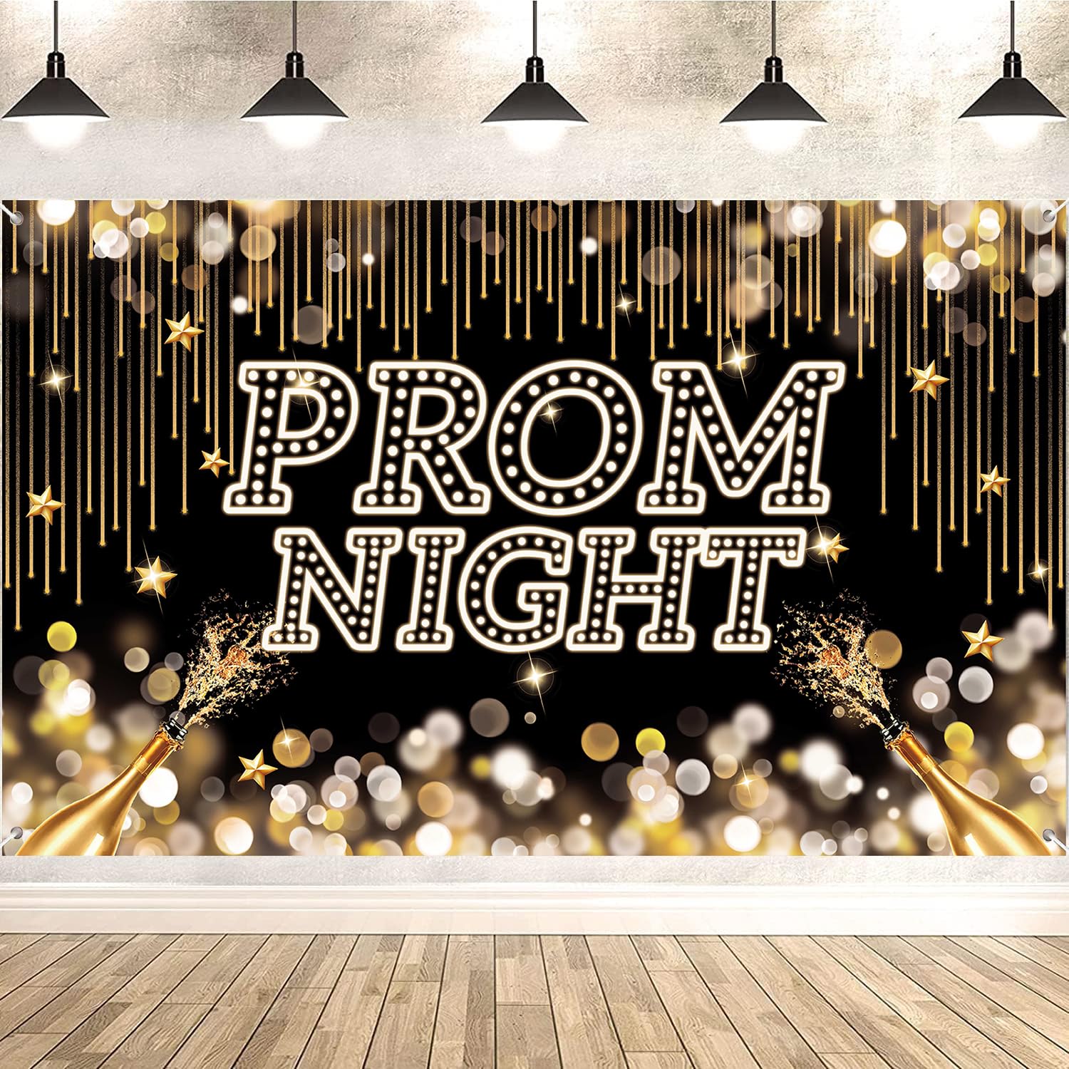 Prom Decorations 2025, Large Prom Night Backdrop Banner Black Gold, Graduation Party Decorations