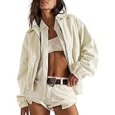 Ziqoty Women's Cropped Jacket Lightweight Bomber Style with Zip Front Pockets Long Sleeve Fall Winter Casual Wear