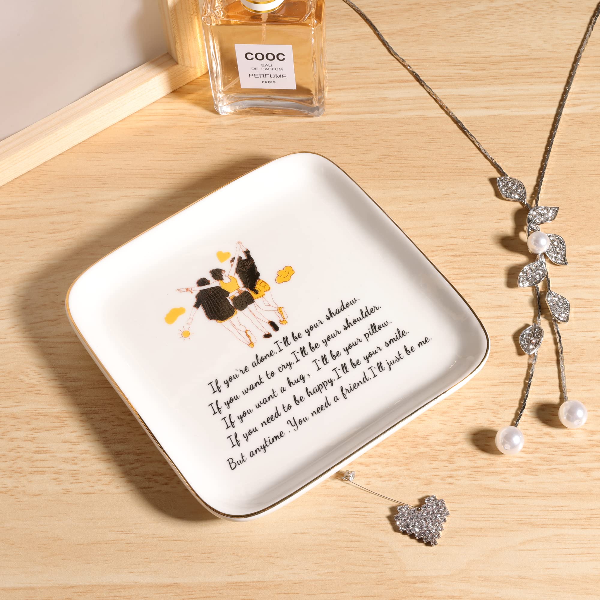 PUDDING CABIN 3 Best Friend Birthday Gift for Women, Ring Dish - If You're Alone, I'll be Your Shadow. If You Want to Cry, I'll be Your Shoulder... Trinket Dish Gift for Female Friends Bestie Gifts
