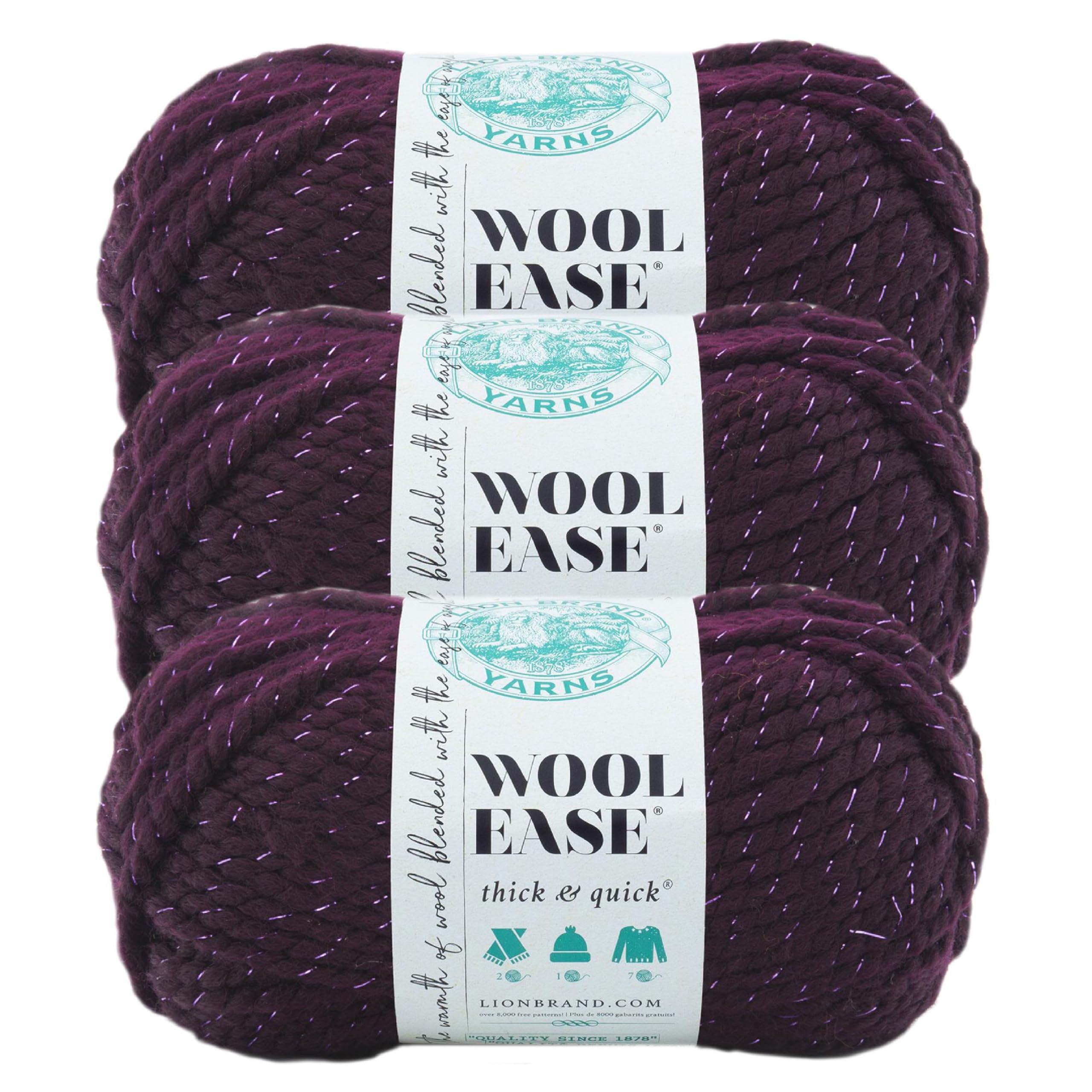 Lion Brand Yarn Wool-Ease Thick and Quick Yarn, Soft and Bulky Yarn for Knitting, Crocheting, and Crafting, 3 Pack, Galaxy Image
