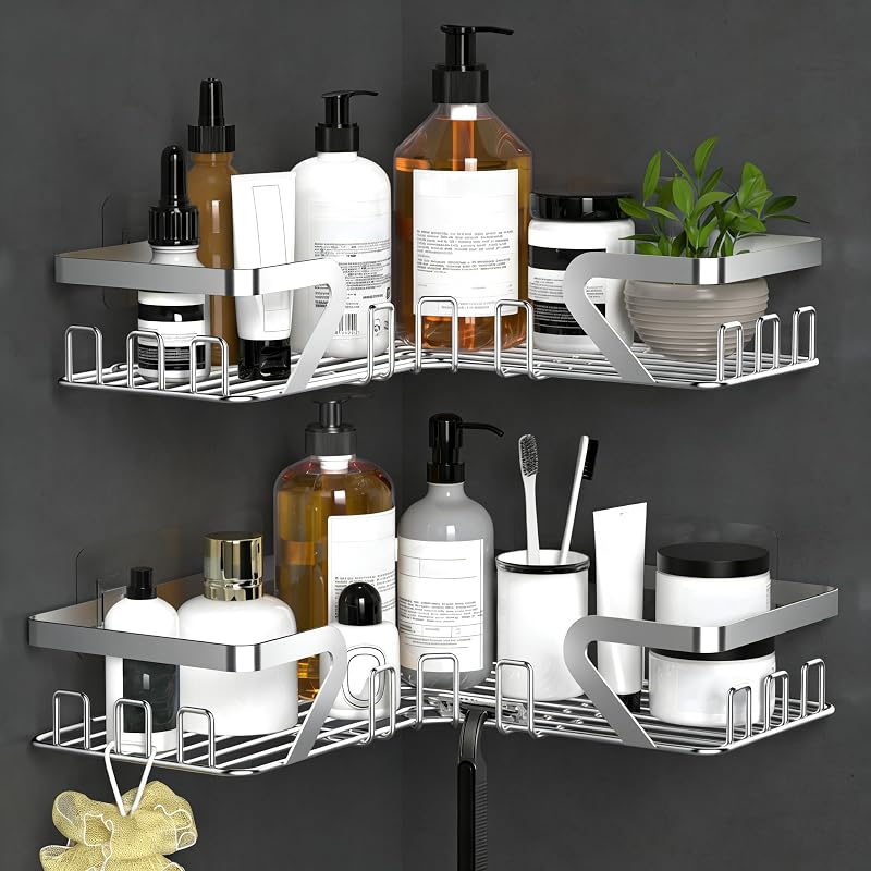 KEGII Shower Caddy Corner 2 Pack Stainless Steel Adhesive Shelf Silver