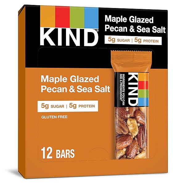 KIND NUT BARS, MAPLE GLAZED PECAN & SEA SALT, HEALTHY SNACKS, GLUTEN FREE, LOW SUGAR, 5G PROTEIN, 12 COUNT