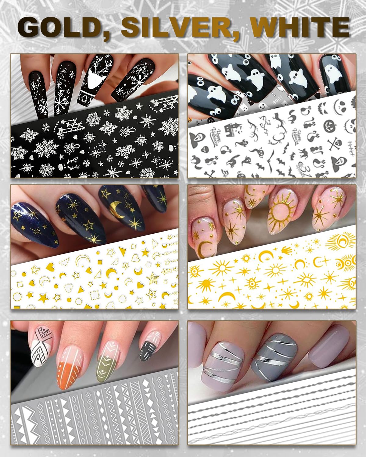 IDDFEVE 30 Sheets All Holiday Nail Art Stickers, Variety Pack Seasonal Nail Decals, Self-Adhesive Colorful Design for Daisy Flowers Butterflies Star Halloween Christmas - Image 6