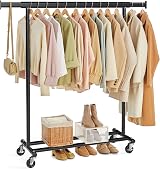 SONGMICS Clothes Rack with Wheels Extendable 100 kg Load Capacity Black