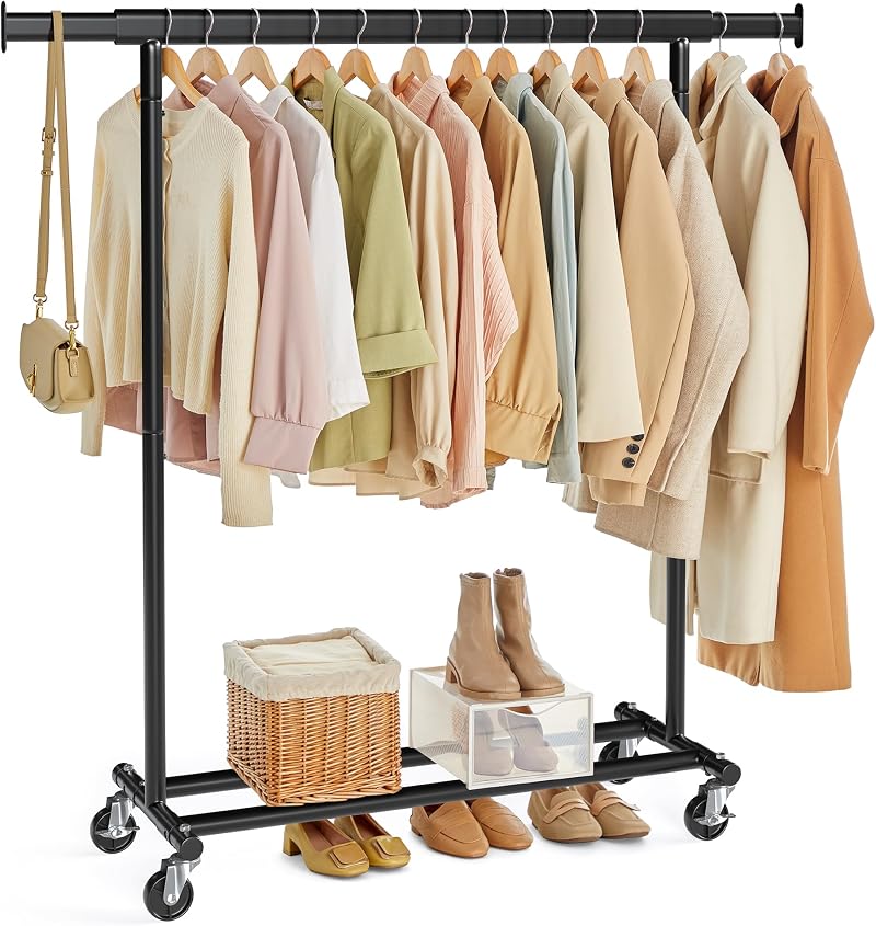 SONGMICS Clothes Rack with Wheels Extendable 100 kg Load Capacity Black