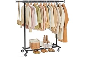 SONGMICS Clothes Rack with Wheels, Heavy-Duty Clothing Rack for Hanging Clothes, Portable, 17.7 x (36.2-52) x 63.6 Inches, wi