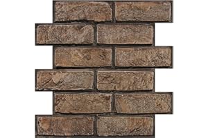Commomy 3D Faux Brick Wall Panels Peel and Stick - 10 pcs 11.8”x 11.8”Small Size PVC Brick Backsplash Wall Tiles Brown Brick Wallpaper for Kitchen,Bedroom,Bathroom,Living Room,Fireplace,RV