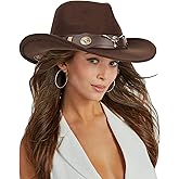 Classic-Western-Cowboy-Hat Wide-Brim Felt-Cowgirl-Fedora-Jazz-Hat for Women Men(Size:S-M)