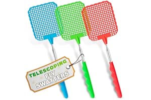 TESORRIO 3-Pack Telescopic Fly Swatter Set – Durable and Lightweight Extendable Fly Swatter for Indoors and Outdoors, 3.1 x 3.9 Flexible Head, Non-Slip Ergonomic Rubber Handle, Compact Design for Easy Storage