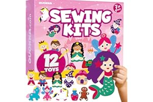 QUOKKA Kids Crafts Ages 4-8, DIY Beginner Needle and Thread Kit - 12 Fairy Tale Sewing Kit Basic - Fun Arts Crafts for Kids A