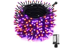 LYHOPE Orange & Purple Halloween Lights, 98.4ft 300 LED Halloween Lights, Low Voltage 8 Modes Decoration String Lights for Garden, Patio, Indoor, Holiday Party (Orange Purple)