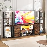 Yenlure LED TV Stand 60 Inch for Living Room with Charging Station, Entertainment Center with 2 Industrial Bookshelves, Modern Console Cabinet with Storage Drawers (Rustic Brown)