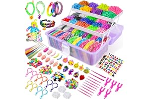 Heyzeibo 14000+ Rubber Band Bracelet Kit with 3 Layer Container, 2500 Pcs Glow-in-The-Dark Rubber Bands, Step-by-Step Instructions, Loom Making kit Toys Gifts for Girls Boys(Purple)